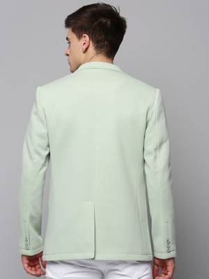 Men's Notched Lapel Solid Sea Green Open Front Blazer 4