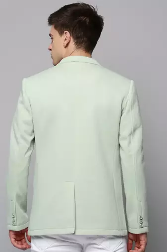 Men's Notched Lapel Solid Sea Green Open Front Blazer