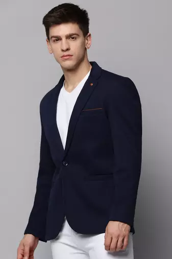 Men's Notched Lapel Solid Navy Blue Open Front Blazer
