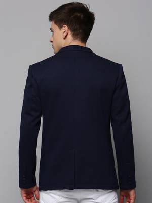 Men's Notched Lapel Solid Navy Blue Open Front Blazer 4