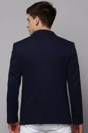 Men's Notched Lapel Solid Navy Blue Open Front Blazer