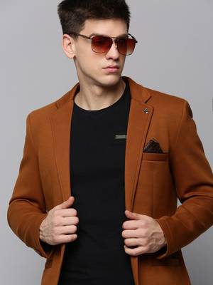 Men's Notched Lapel Solid Tan Open Front Blazer 1