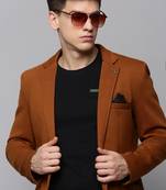 Men's Notched Lapel Solid Tan Open Front Blazer