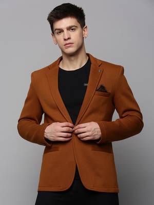 Men's Notched Lapel Solid Tan Open Front Blazer 2