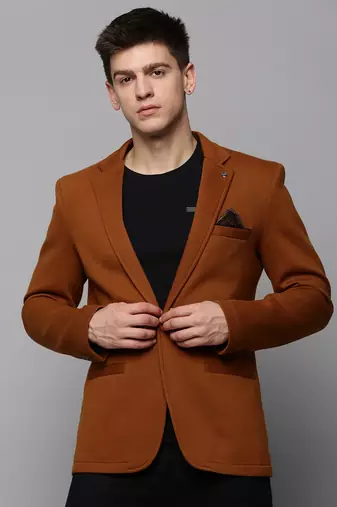 Men's Notched Lapel Solid Tan Open Front Blazer