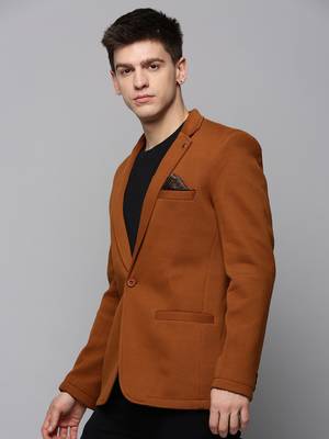 Men's Notched Lapel Solid Tan Open Front Blazer 3