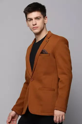 Men's Notched Lapel Solid Tan Open Front Blazer