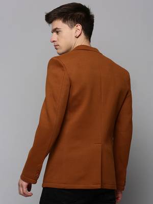 Men's Notched Lapel Solid Tan Open Front Blazer 4