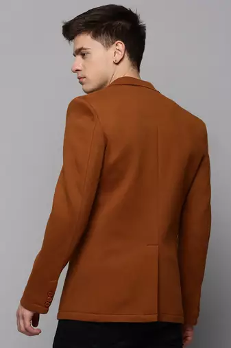 Men's Notched Lapel Solid Tan Open Front Blazer