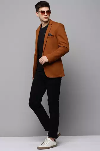 Men's Notched Lapel Solid Tan Open Front Blazer