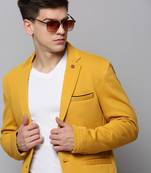 Men's Notched Lapel Solid Yellow Open Front Blazer