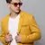 Men's Notched Lapel Solid Yellow Open Front Blazer