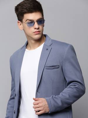 Men's Notched Lapel Solid Grey Open Front Blazer 1