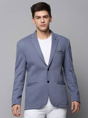 Men's Notched Lapel Solid Grey Open Front Blazer 2