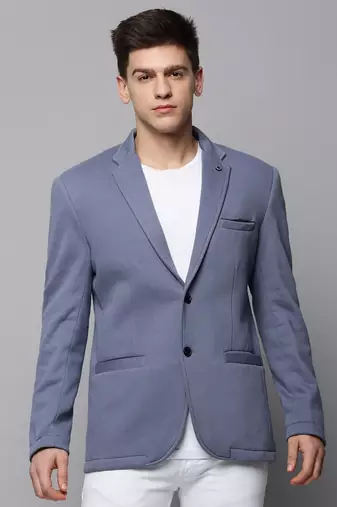 Men's Notched Lapel Solid Grey Open Front Blazer