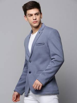 Men's Notched Lapel Solid Grey Open Front Blazer 3