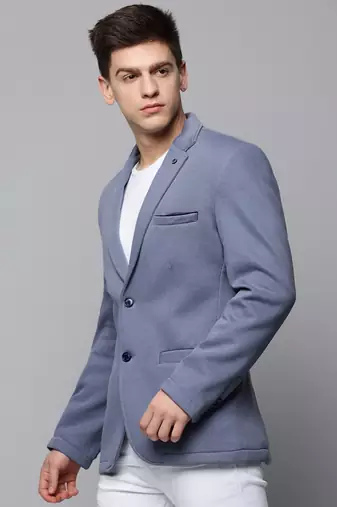 Men's Notched Lapel Solid Grey Open Front Blazer
