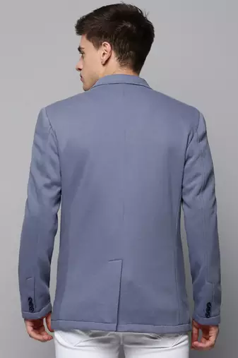 Men's Notched Lapel Solid Grey Open Front Blazer