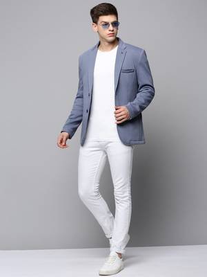 Men's Notched Lapel Solid Grey Open Front Blazer 5