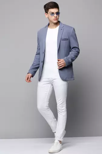 Men's Notched Lapel Solid Grey Open Front Blazer