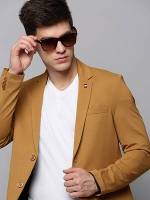 SHOWOFF Men's Notched Lapel Solid Gold Open Front Blazer 1