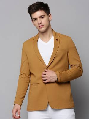 SHOWOFF Men's Notched Lapel Solid Gold Open Front Blazer 2