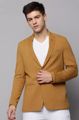 SHOWOFF Men's Notched Lapel Solid Gold Open Front Blazer