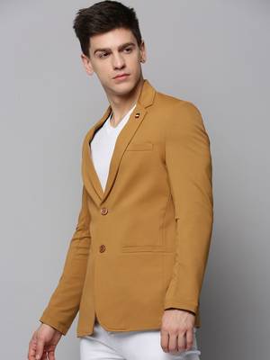 SHOWOFF Men's Notched Lapel Solid Gold Open Front Blazer 3
