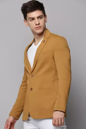 SHOWOFF Men's Notched Lapel Solid Gold Open Front Blazer