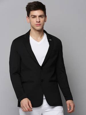 SHOWOFF Men's Notched Lapel Solid Black Open Front Blazer 2