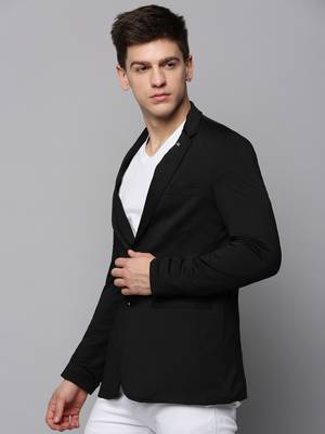 SHOWOFF Men's Notched Lapel Solid Black Open Front Blazer 3