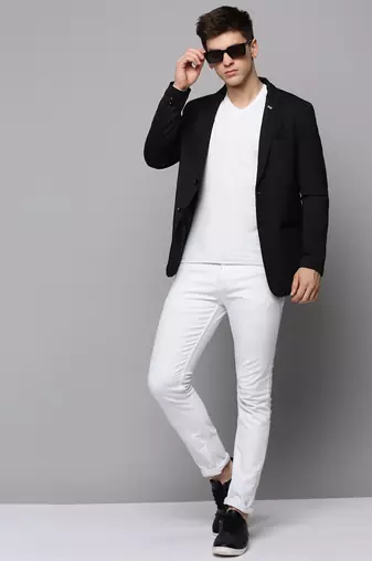 SHOWOFF Men's Notched Lapel Solid Black Open Front Blazer