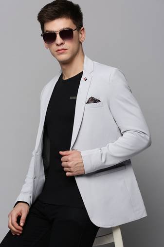 Men's Notched Lapel Solid Grey Open Front Blazer
