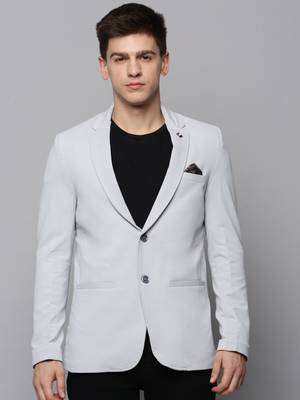 Men's Notched Lapel Solid Grey Open Front Blazer 2