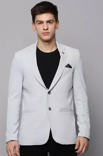 Men's Notched Lapel Solid Grey Open Front Blazer