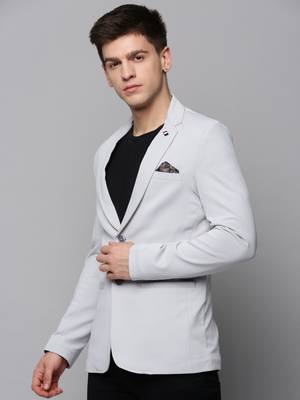 Men's Notched Lapel Solid Grey Open Front Blazer 3
