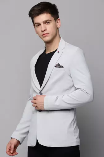 Men's Notched Lapel Solid Grey Open Front Blazer