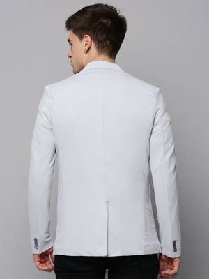 Men's Notched Lapel Solid Grey Open Front Blazer 4