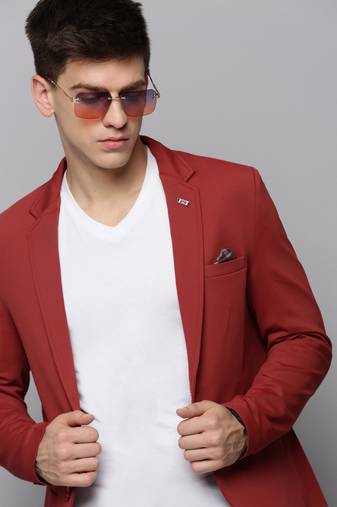Men's Notched Lapel Solid Rust Open Front Blazer