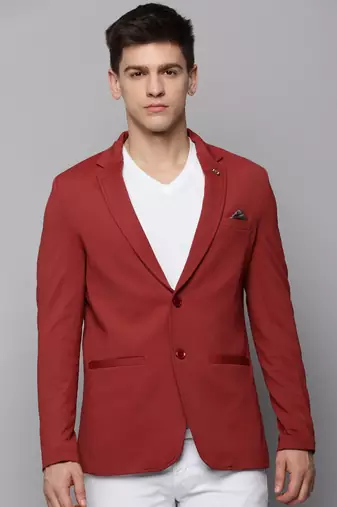 men's notched lapel solid red open front blazer