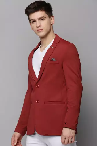men's notched lapel solid red open front blazer