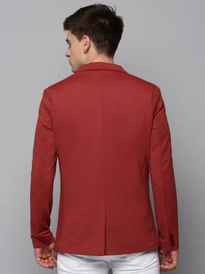 men's notched lapel solid red open front blazer 4