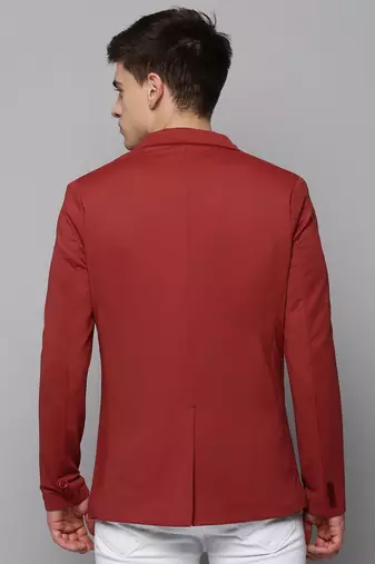 men's notched lapel solid red open front blazer