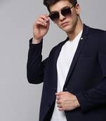 Men's Notched Lapel Solid Navy Blue Open Front Blazer