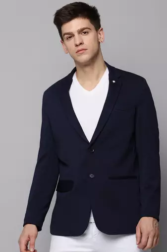 Men's Notched Lapel Solid Navy Blue Open Front Blazer