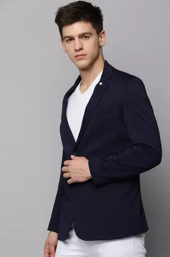 Men's Notched Lapel Solid Navy Blue Open Front Blazer