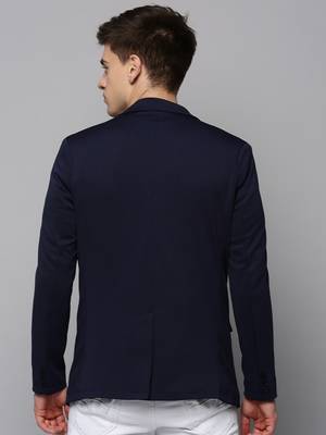 Men's Notched Lapel Solid Navy Blue Open Front Blazer 4