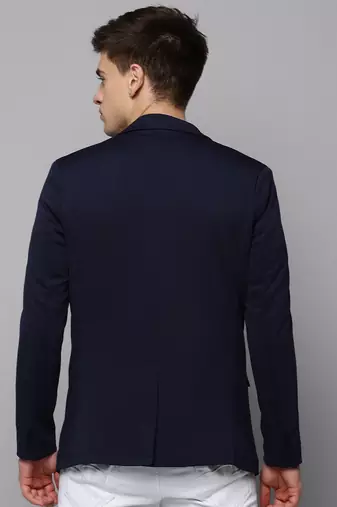 Men's Notched Lapel Solid Navy Blue Open Front Blazer