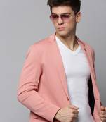 Men's Notched Lapel Solid Pink Open Front Blazer