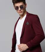 Men's Notched Lapel Solid Burgundy Open Front Blazer